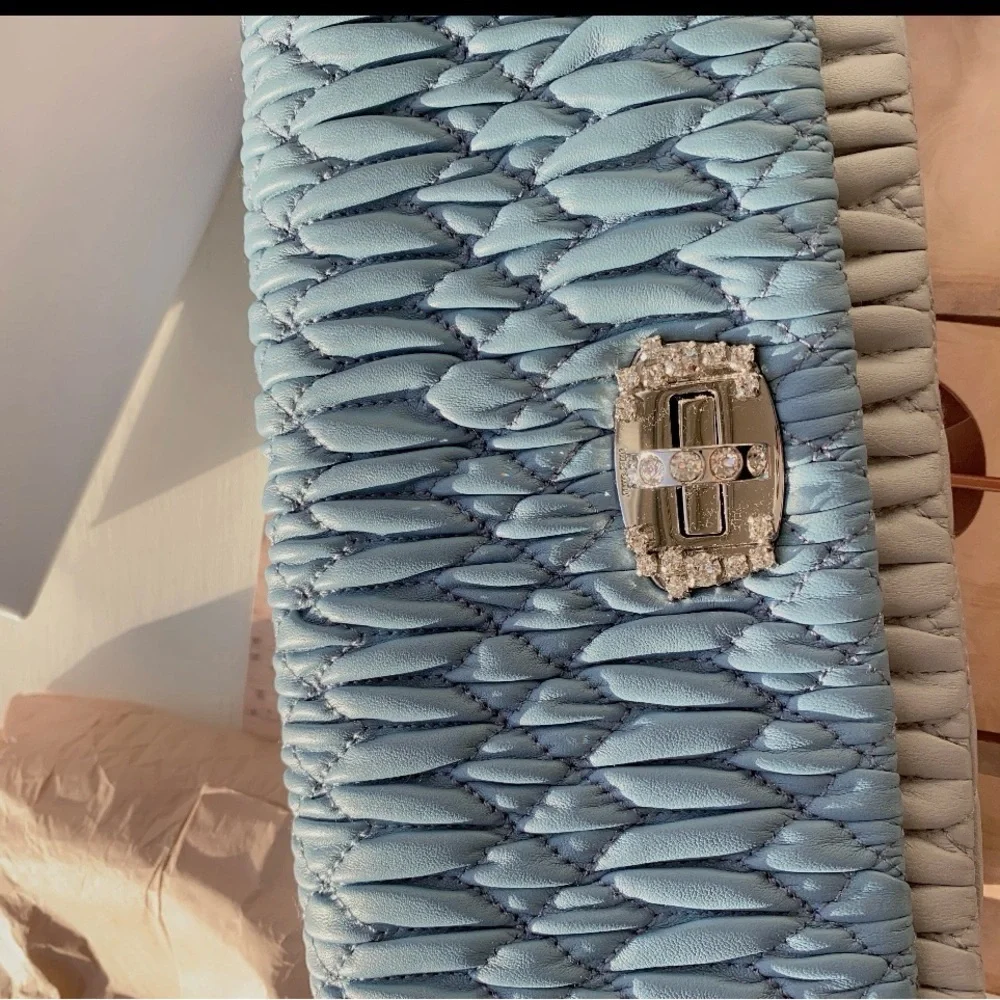 Miu Miu Quilted Blue and Gray Clutch - Picture 2 of 11